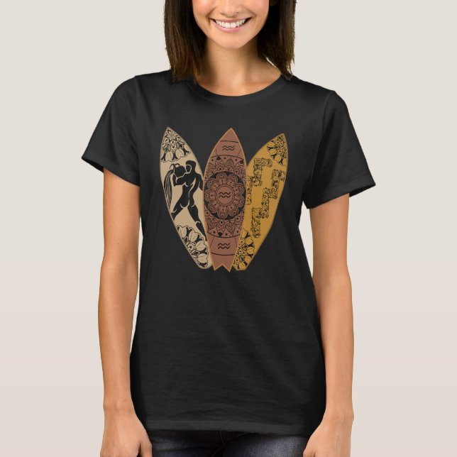 Pisces Zodiac Sign Surfboard Surfing Horoscope T-Shirt (Front)