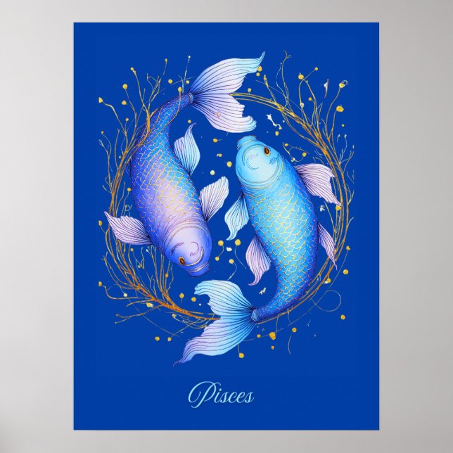  Pisces Zodiac Sign, Two Graceful Koi Fish Poster (Front)