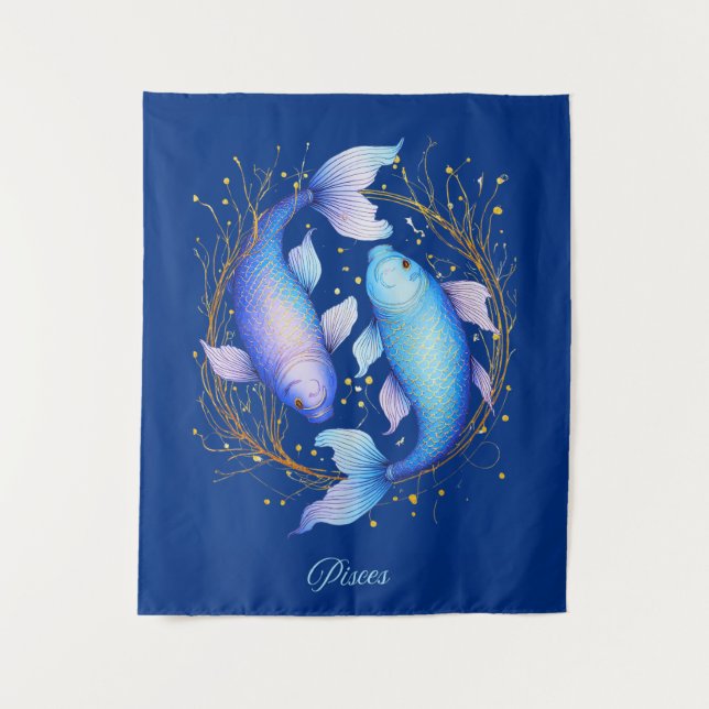 Pisces Zodiac Sign, Two Graceful Koi Fish Tapestry (Front)