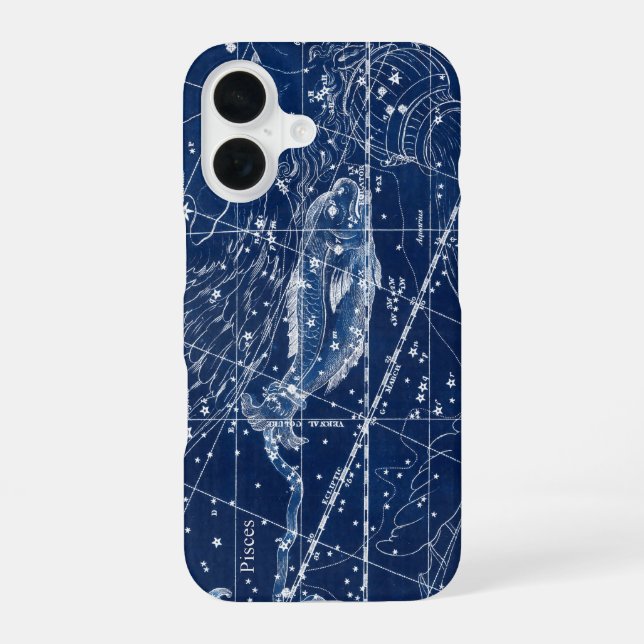 Pisces Zodiac Sign Vintage Illustration iPhone 16 Case (Back)