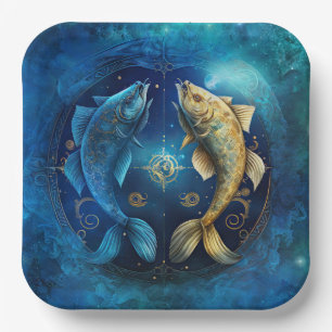 Pisces Zodiac Sign Watercolor Design Paper Plate