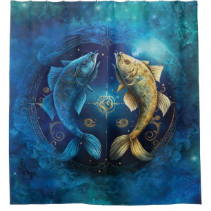 Pisces Zodiac Sign Watercolor Design Shower Curtain