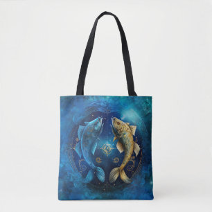 Pisces Zodiac Sign Watercolor Design Tote Bag