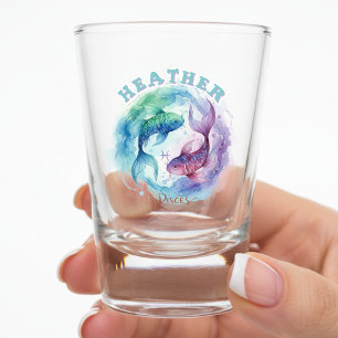 Pisces Zodiac Sign Watercolor Fish Astrology Shot Glass