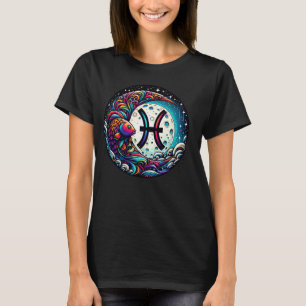 Pisces Zodiac Sign With Colourful Fish And Moon As T-Shirt