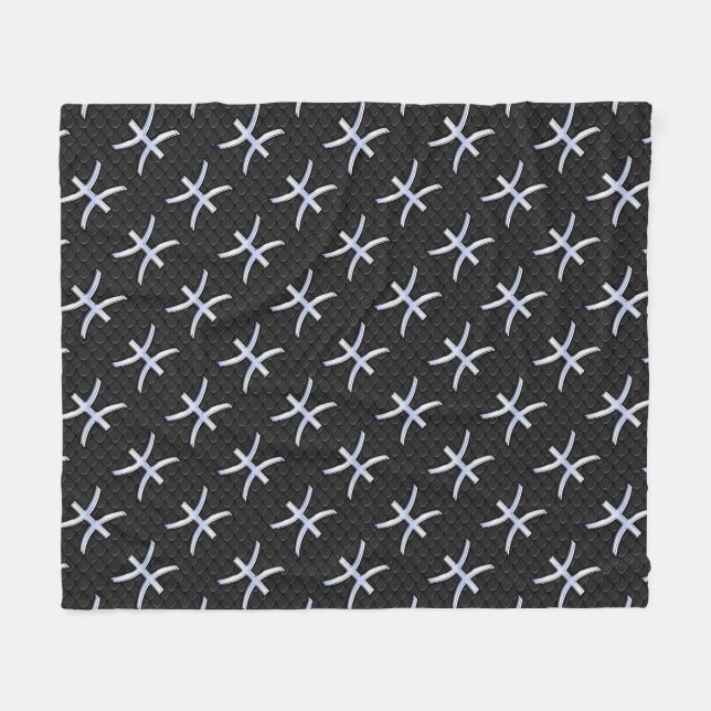 Pisces Zodiac Silver Symbol Black Snake Skin style Fleece Blanket (Front (Horizontal))