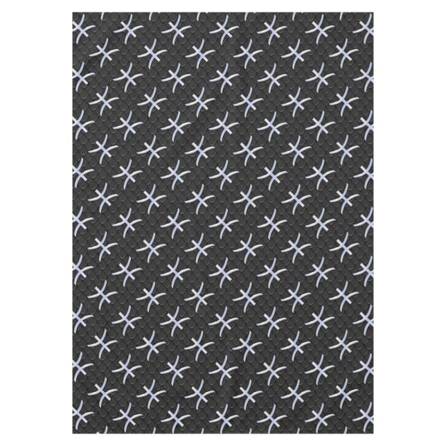 Pisces Zodiac Silver Symbol Black Snake Skin style Tablecloth (Front)