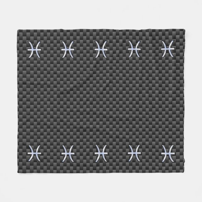 Pisces Zodiac Silver Symbol Carbon Fibre Style Fleece Blanket (Front (Horizontal))