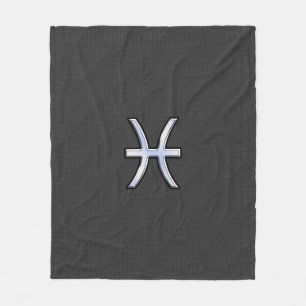 Pisces Zodiac Silver Symbol Carbon Fibre Style Fleece Blanket