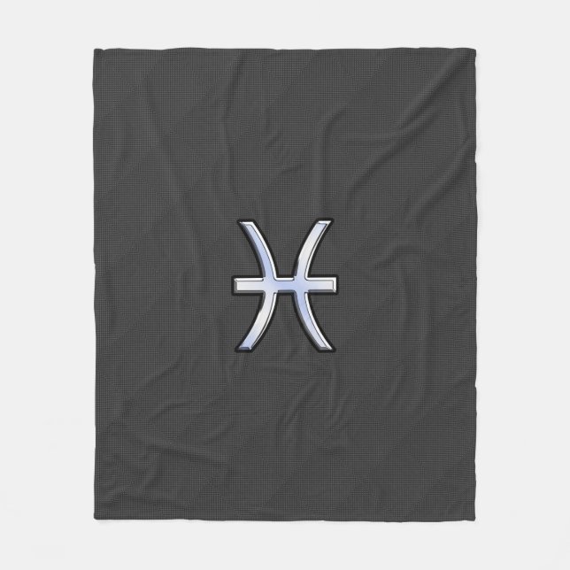Pisces Zodiac Silver Symbol Carbon Fibre Style Fleece Blanket (Front)
