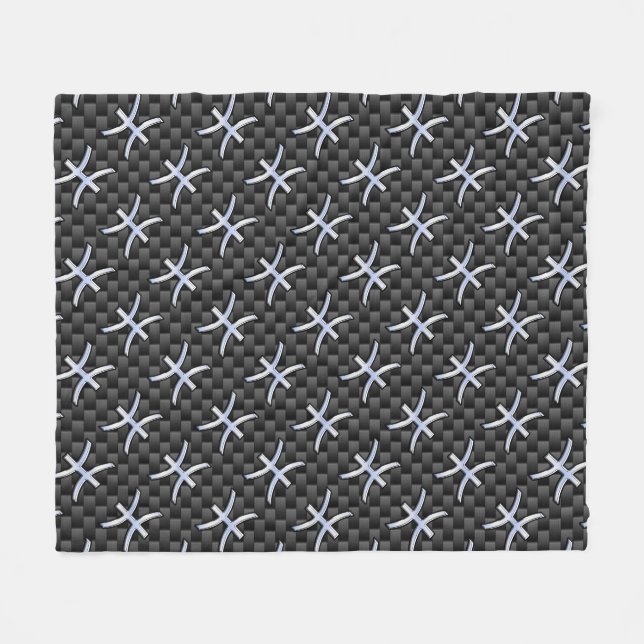 Pisces Zodiac Silver Symbol Carbon Fibre Style Fleece Blanket (Front (Horizontal))