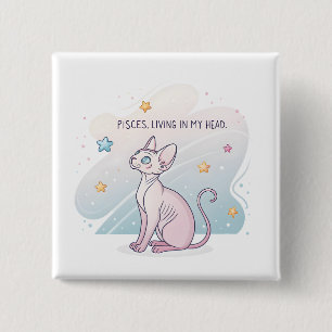 Pisces Zodiac Sphynx Cat Living Head Art 15 Cm Square Badge