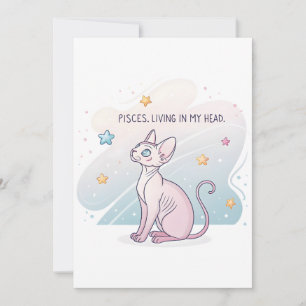 Pisces Zodiac Sphynx Cat Living Head Art Holiday Card