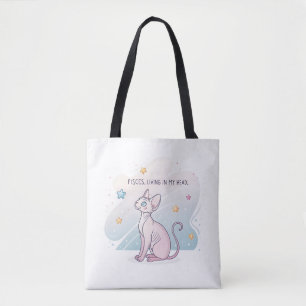 Pisces Zodiac Sphynx Cat Living Head Art Tote Bag