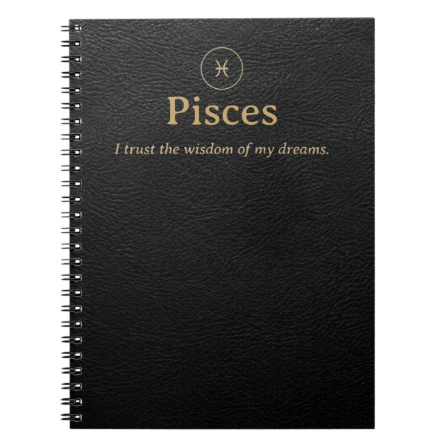 Pisces Zodiac Spiral Notebook - Faux Leather Look (Front)