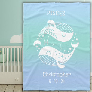 Pisces Zodiac Star Name Birthdate Blue Baby Fleece Blanket