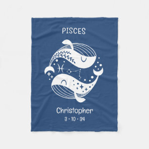 Pisces Zodiac Star Name Birthdate Blue Baby Fleece Blanket