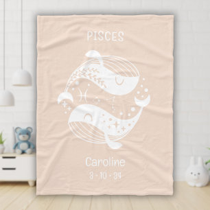 Pisces Zodiac Star Name Birthdate Light Peach Baby Fleece Blanket