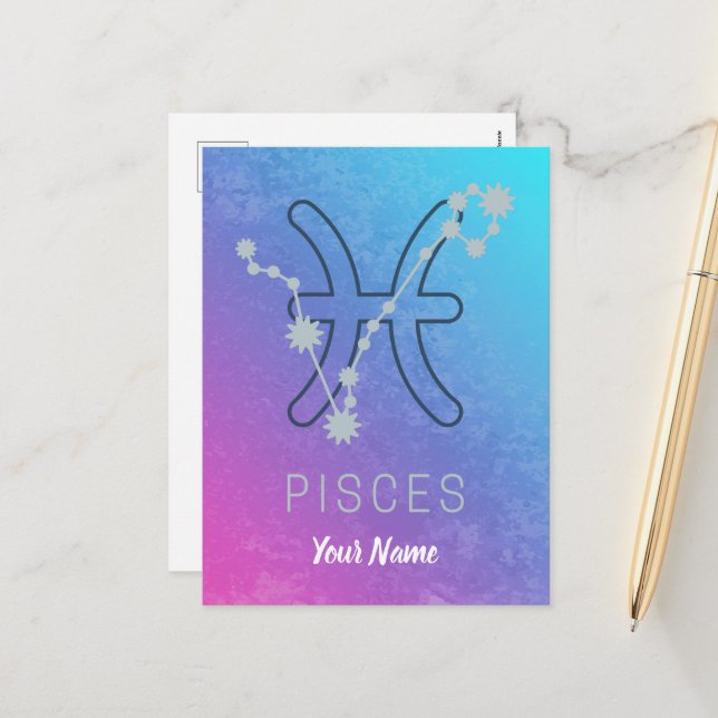 Pisces Zodiac Star Sign Horoscope Constellation Holiday Postcard (Front/Back In Situ)