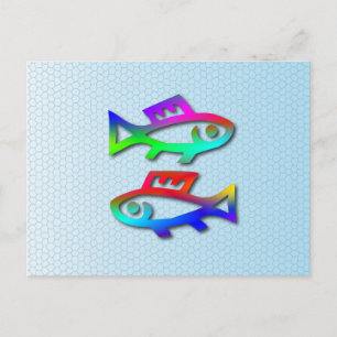 Pisces Zodiac Star Sign Rainbow Fish Postcard
