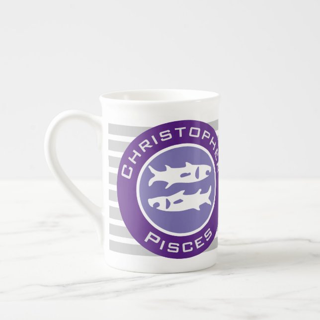 Pisces Zodiac Star Sign with Owner's Name Bone China Mug (Left)