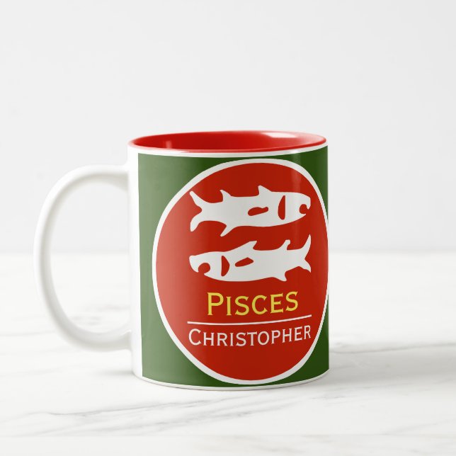 Pisces Zodiac Star Sign with Owner's Name Two-Tone Coffee Mug (Left)