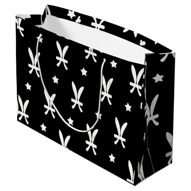 Pisces Zodiac Symbol and Stars Pattern Large Gift Bag (Back Angled)