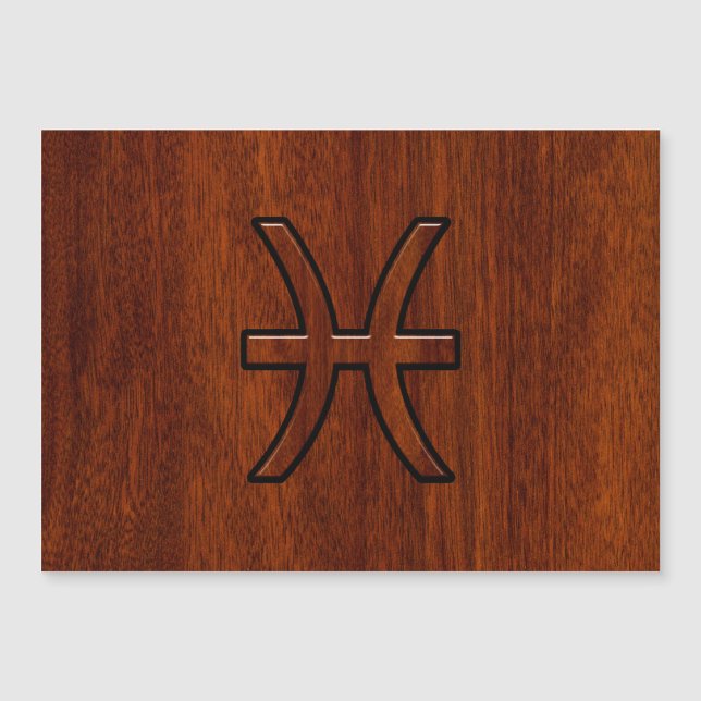 Pisces Zodiac Symbol Brown Mahogany wood style (Front)
