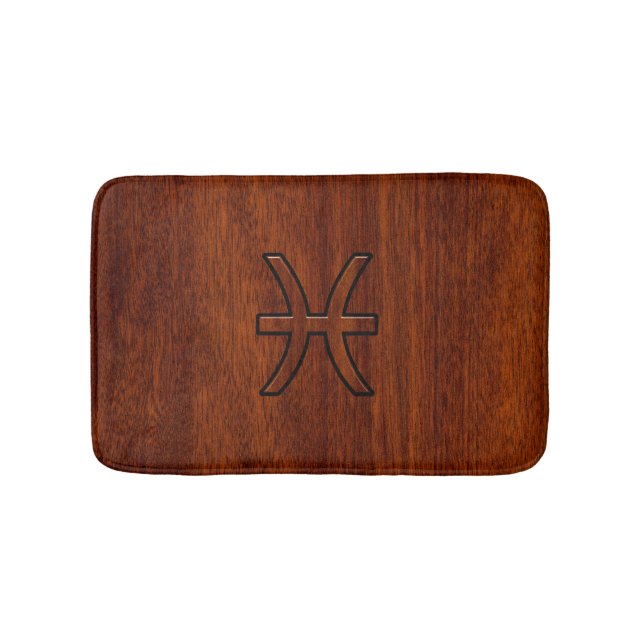 Pisces Zodiac Symbol Brown Mahogany wood style Bath Mat (Front)