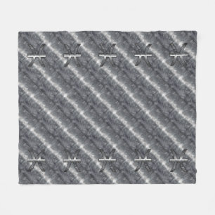 Pisces Zodiac Symbol in Grunge Steel Print Fleece Blanket