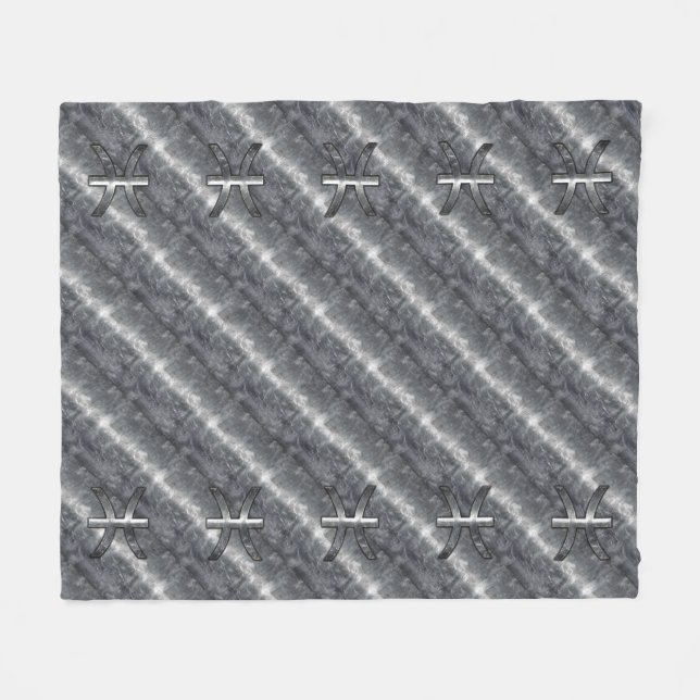 Pisces Zodiac Symbol in Grunge Steel Print Fleece Blanket (Front (Horizontal))
