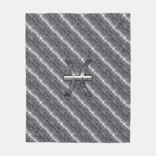 Pisces Zodiac Symbol in Grunge Steel Print Fleece Blanket