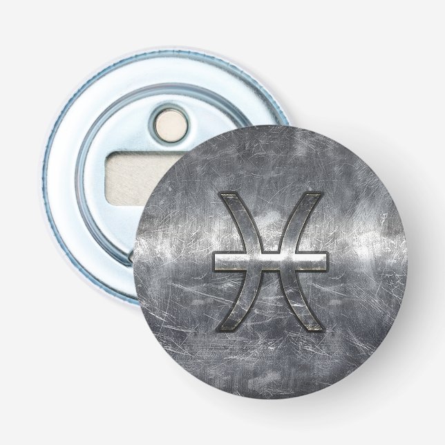 Pisces Zodiac Symbol in grunge steel style print Bottle Opener (Front)