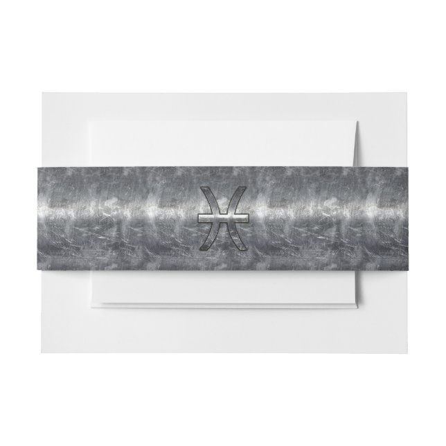 Pisces Zodiac Symbol in grunge steel style print Invitation Belly Band (Front Example)