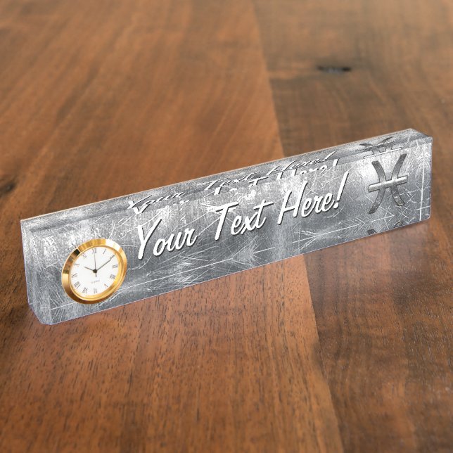 Pisces Zodiac Symbol in grunge steel style print Nameplate (Side)