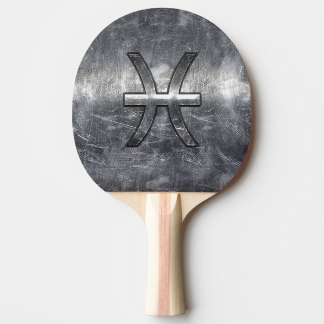 Pisces Zodiac Symbol in grunge steel style print Ping Pong Paddle (Front)