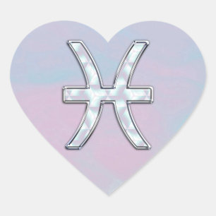 Pisces Zodiac Symbol Mother of Pearl Decor Heart Sticker