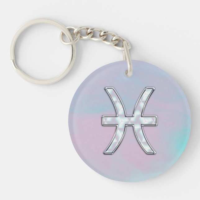 Pisces Zodiac Symbol Mother of Pearl Decor Key Ring (Front)