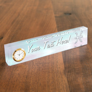 Pisces Zodiac Symbol Mother of Pearl Decor Nameplate