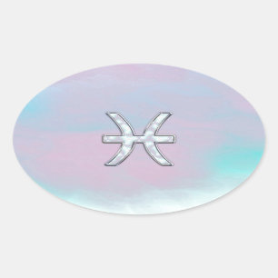 Pisces Zodiac Symbol Mother of Pearl Decor Oval Sticker