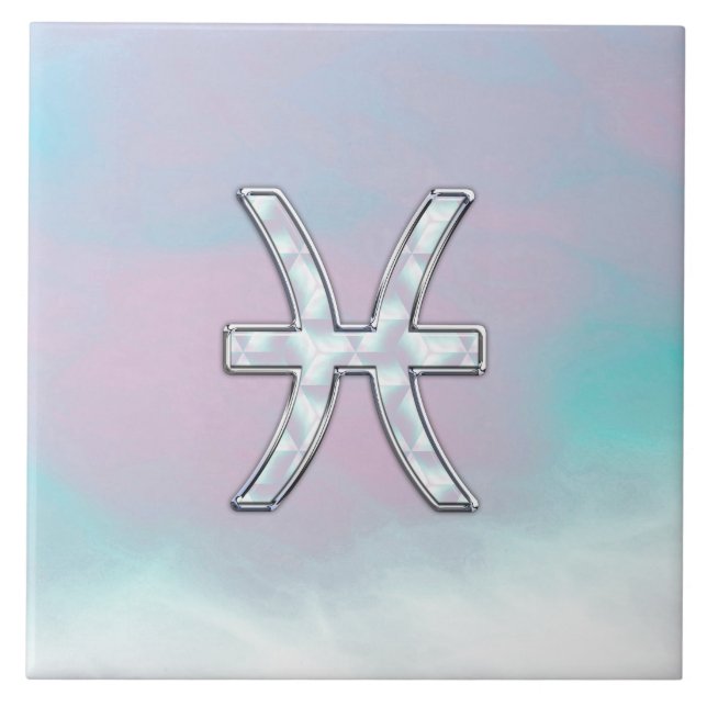 Pisces Zodiac Symbol Mother of Pearl Decor Tile (Front)