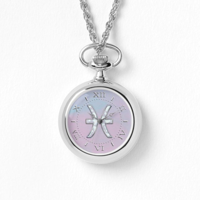 Pisces Zodiac Symbol Mother of Pearl Dial Watch (Front)