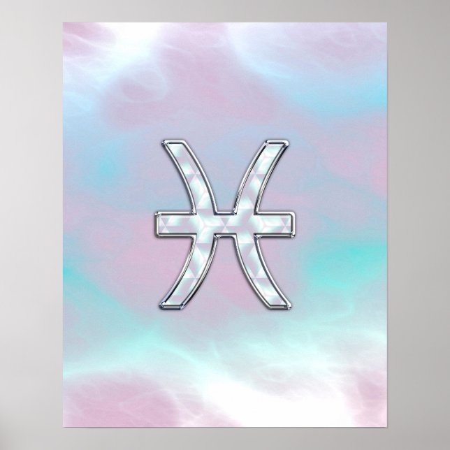 Pisces Zodiac Symbol Mother of Pearl style Poster (Front)