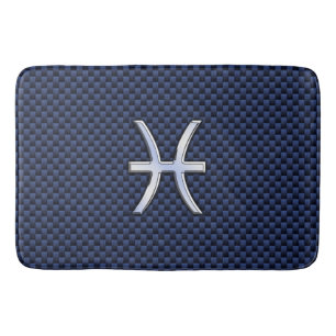 Pisces Zodiac Symbol Navy Blue Carbon Fibre Print Bath Mat