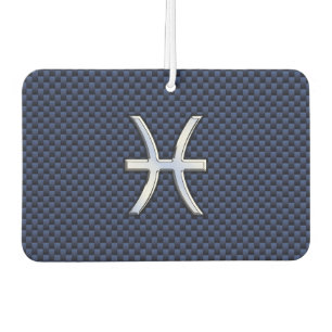 Pisces Zodiac Symbol Navy Blue Carbon Fibre Print Car Air Freshener