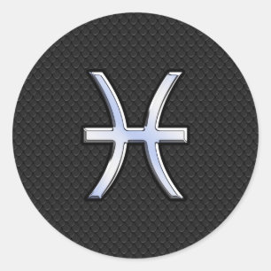 Pisces Zodiac Symbol on Black Snake Skin Decor Classic Round Sticker