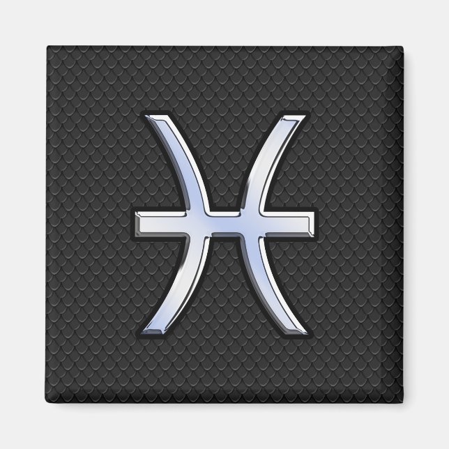 Pisces Zodiac Symbol on Black Snake Skin Decor Magnet (Front)