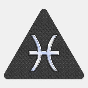 Pisces Zodiac Symbol on Black Snake Skin Decor Triangle Sticker
