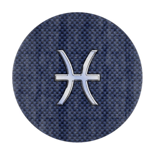 Pisces Zodiac Symbol on Blue Carbon Fiber Print Cutting Board (Front)