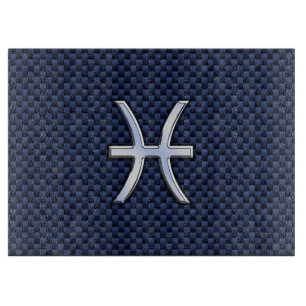 Pisces Zodiac Symbol on Blue Carbon Fiber Print Cutting Board